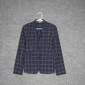 Camaieu Blazer Womens 38 Navy Blue Excellent Grid Print Polka Dot Professional